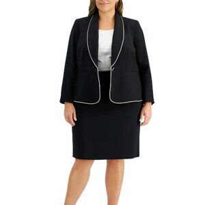NWT 2pc Le Suit Plus Size Womens Crepe Business Skirt Suit 22W Black/Vanilla Ice